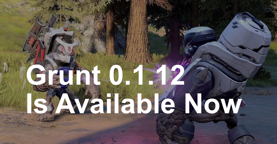 Header for the blog post, with a Halo grunt in the background and text that says &ldquo;Grunt 0.1.12 Is Available Now&rdquo;