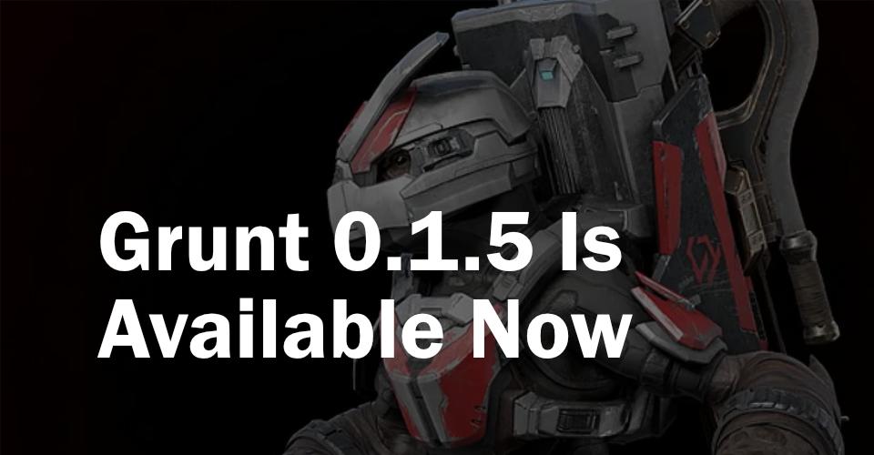 Header for the blog post, with a Halo grunt in the background and text that says &ldquo;Grunt 0.1.4 Is Available Now&rdquo;